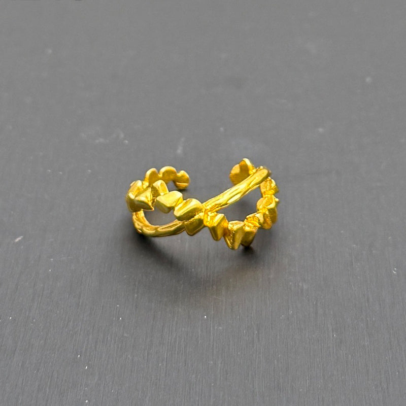 24k Gold Jewelry,Open Ring For Women, Handmade Adjustable Ring, Minimalist Stackable Ocean Themed Gift, Bold Exaggerated Irregular Wavy Trendy Ribbed Jewelry, Textured Patterned Fashion Accessories, V