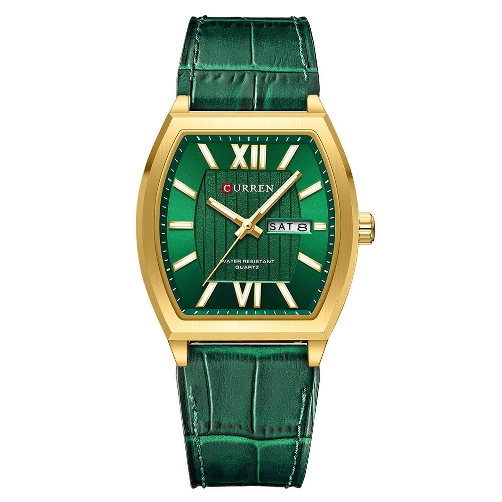 Dual-calendar Casual Leather Wristwatch Couples Watch