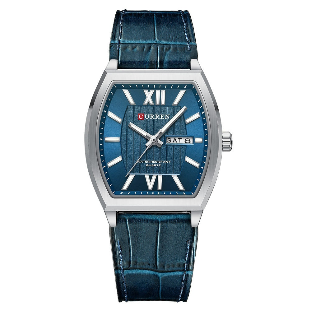 Dual-calendar Casual Leather Wristwatch Couples Watch