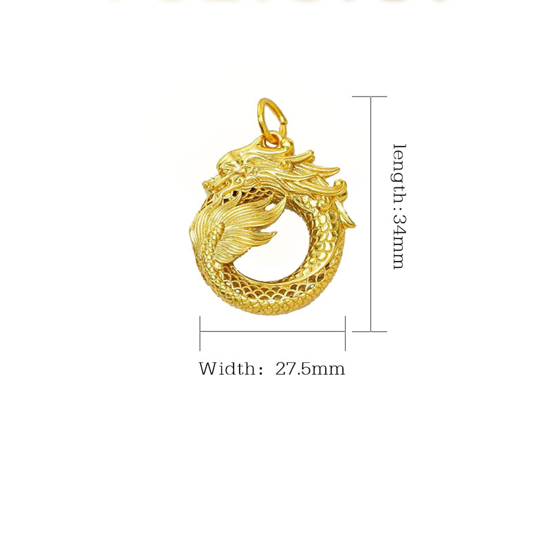 24k Gold Jewelry,Necklace Ouroboros Dragon Eating Its Own Tail Ancient Symbol Of Infinity Double Sided Pendant Necklace