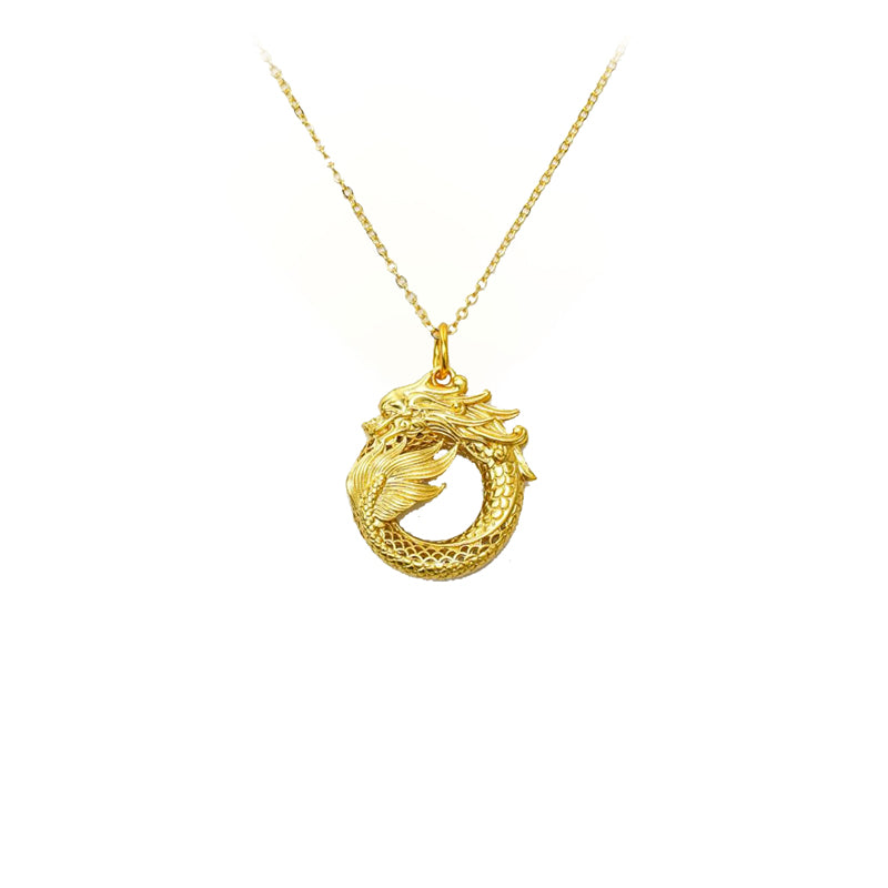 24k Gold Jewelry,Necklace Ouroboros Dragon Eating Its Own Tail Ancient Symbol Of Infinity Double Sided Pendant Necklace