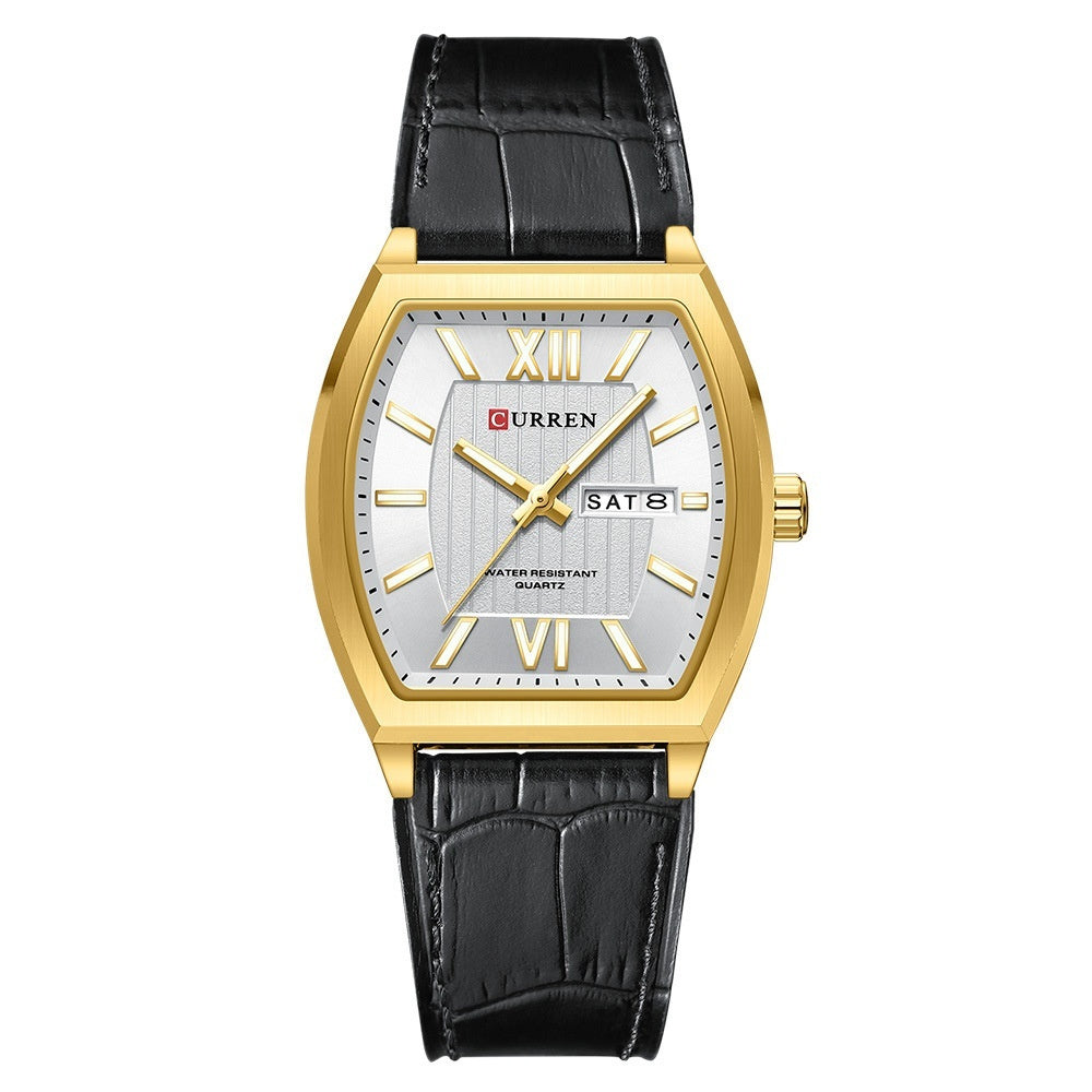 Dual-calendar Casual Leather Wristwatch Couples Watch