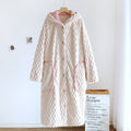 Autumn Winter Robe Women's Flannel Thickened Warm Hooded Bathrobe Coral Fleece Fleece-lined