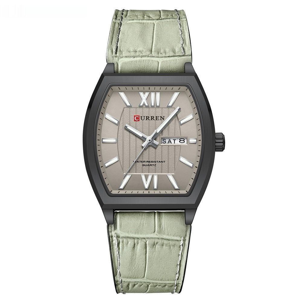 Dual-calendar Casual Leather Wristwatch Couples Watch